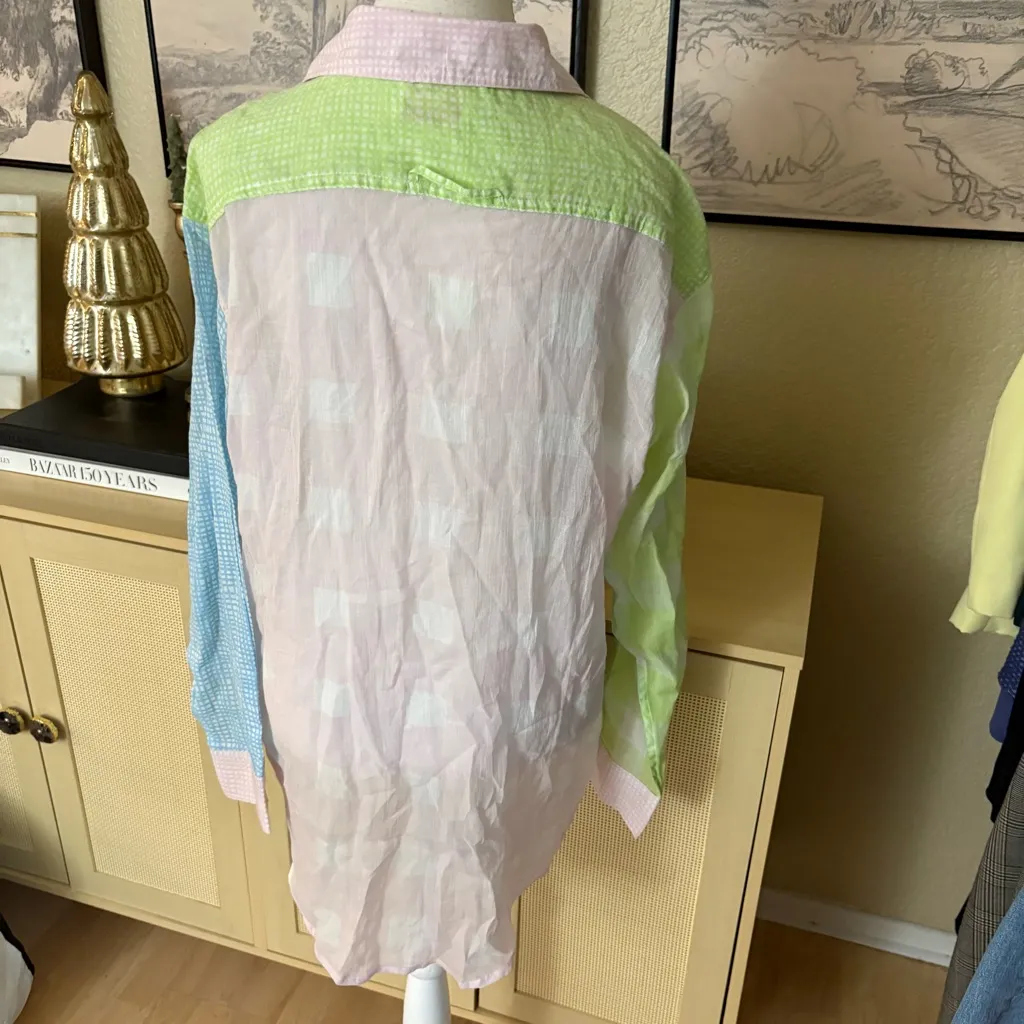 SOLID & STRIPED Women Oxford Gingham Pastel Button Down tunic top Size M NWOT - Image 5