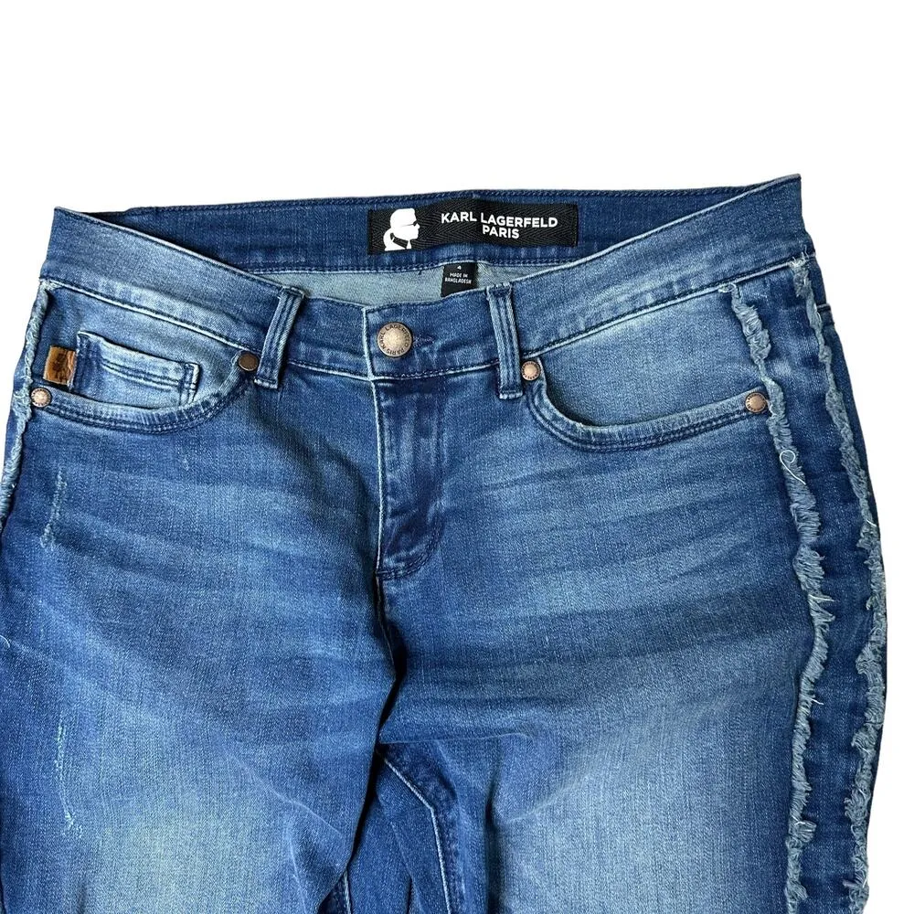 Karl Lagerfeld Paris Denim Skinny Jeans Raw Seams Distressed 4 Fringe Grunge - Image 3