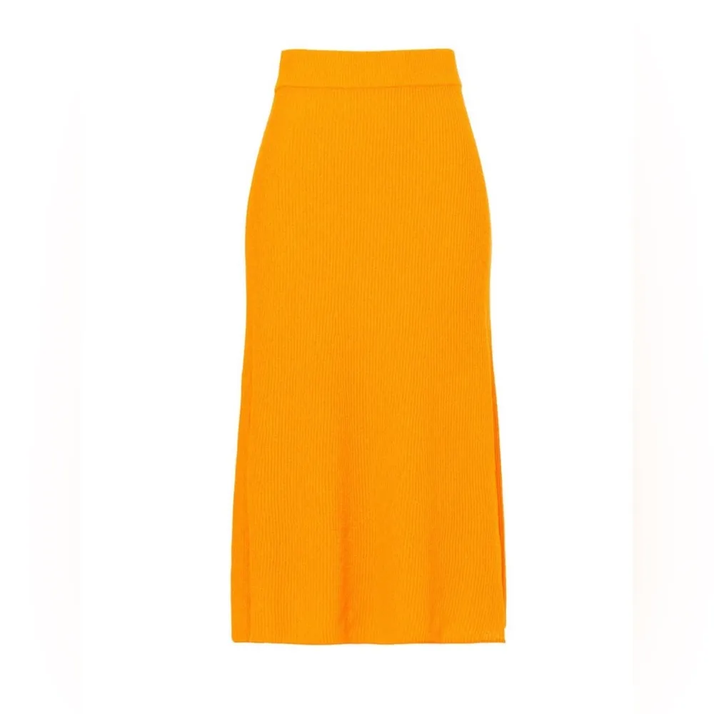 Rag & Bone Soleil Ribbed Knit Skirt Orange Yellow Bright Marigold Tangerine sz L - Image 2