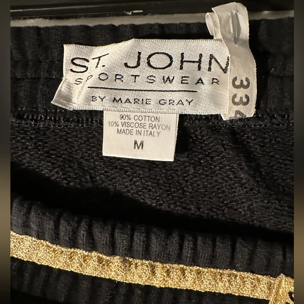 St John Sportswear Vintage Gold Stripe Cotton Pencil Skirt Black Size M - Image 6