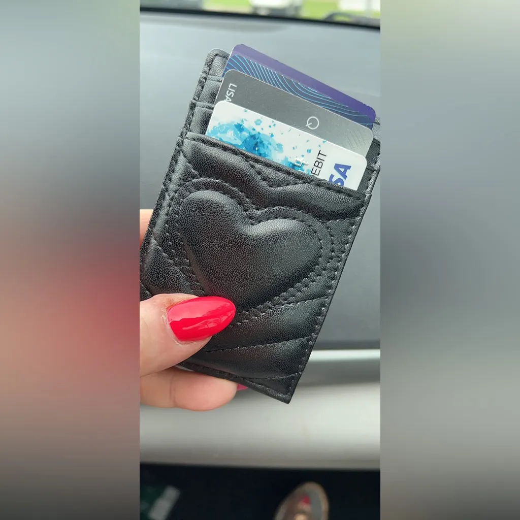 Black Quilted Leather Card Holder Wallet - Image 3