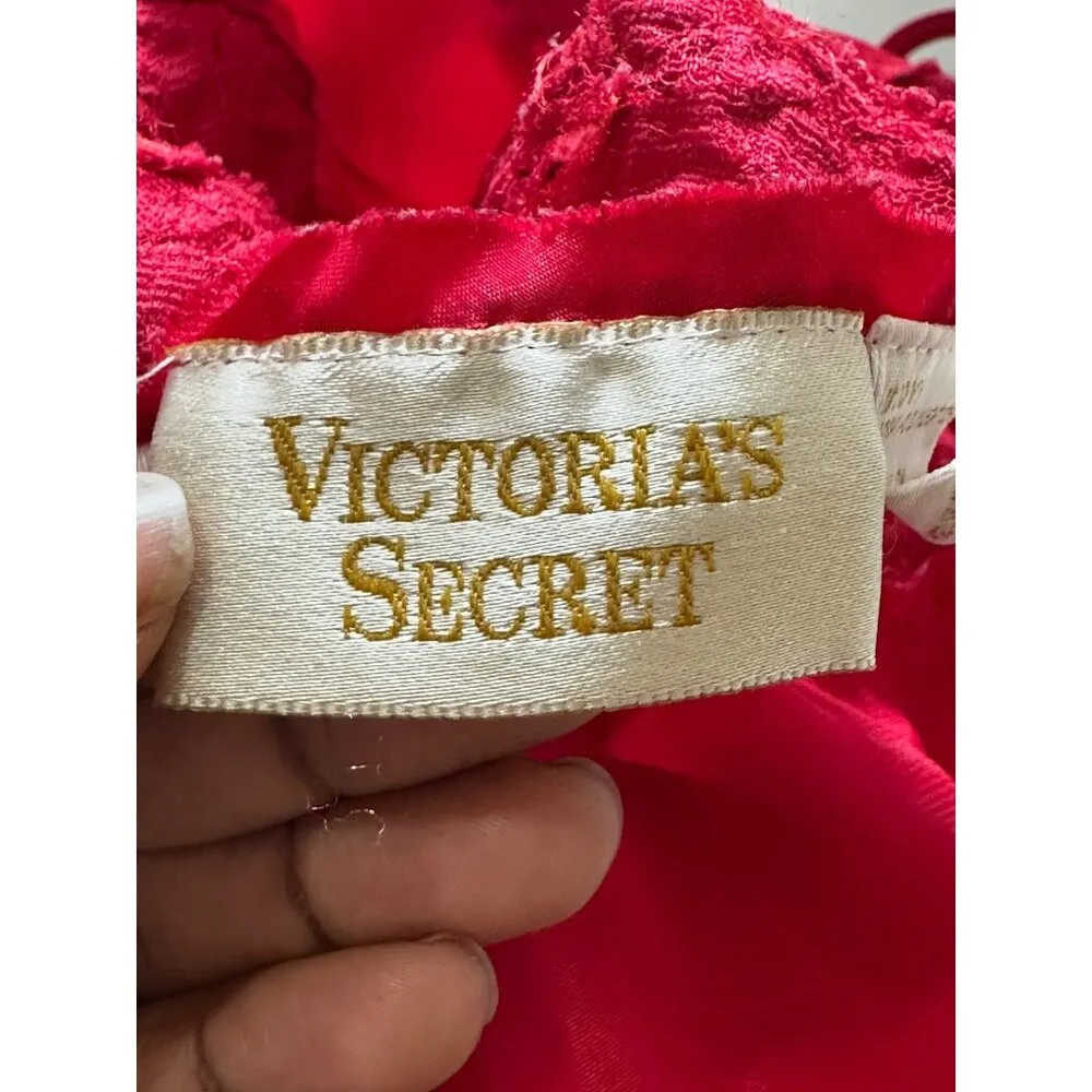 Victoria’s Secret Gold Label Red Lace Sheer Nightie Beaded Romantic Sexy READ - Image 6