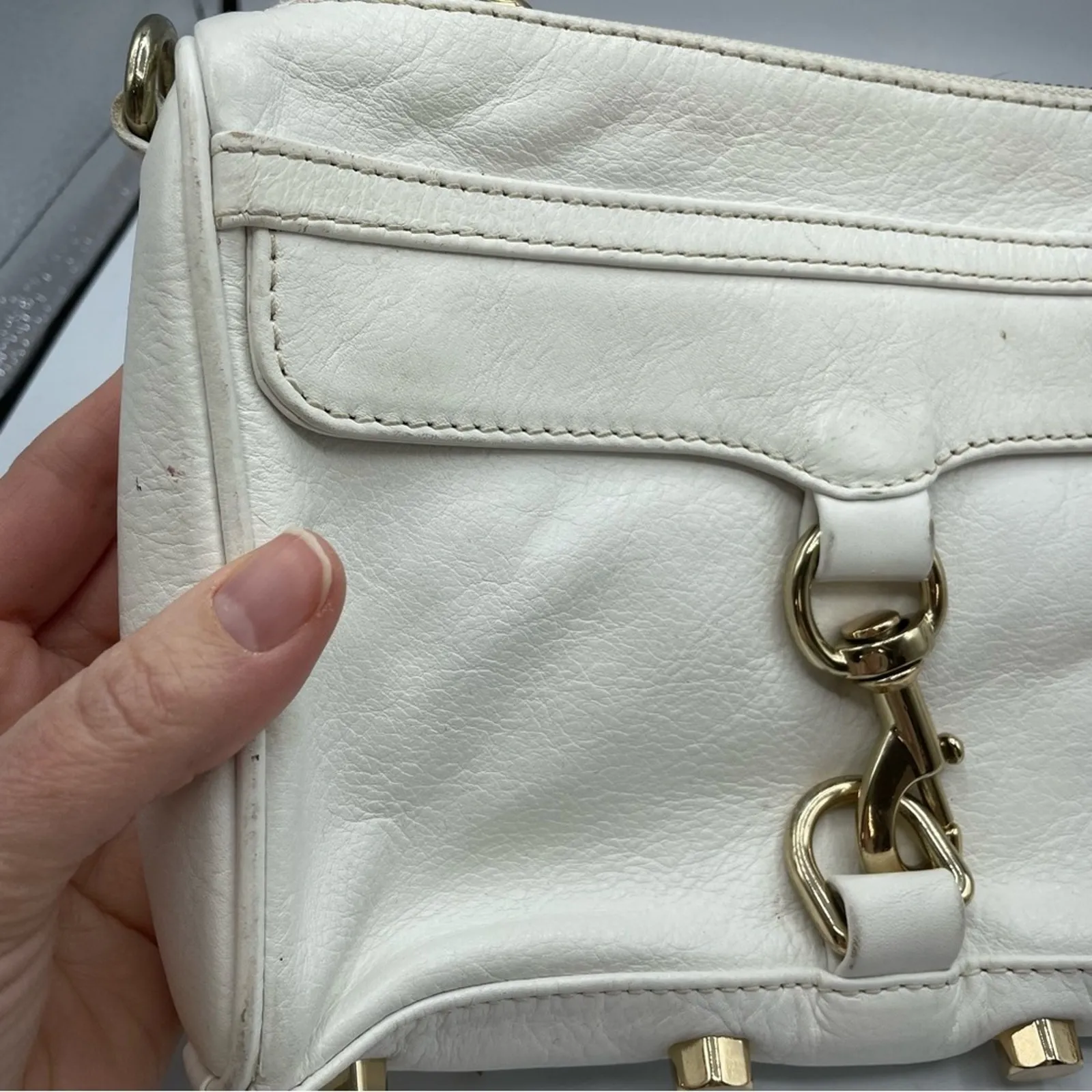 Rebecca Minkoff Cream Leather Clutch Handbag Gold Hardwear Fringe No Strap - Image 3