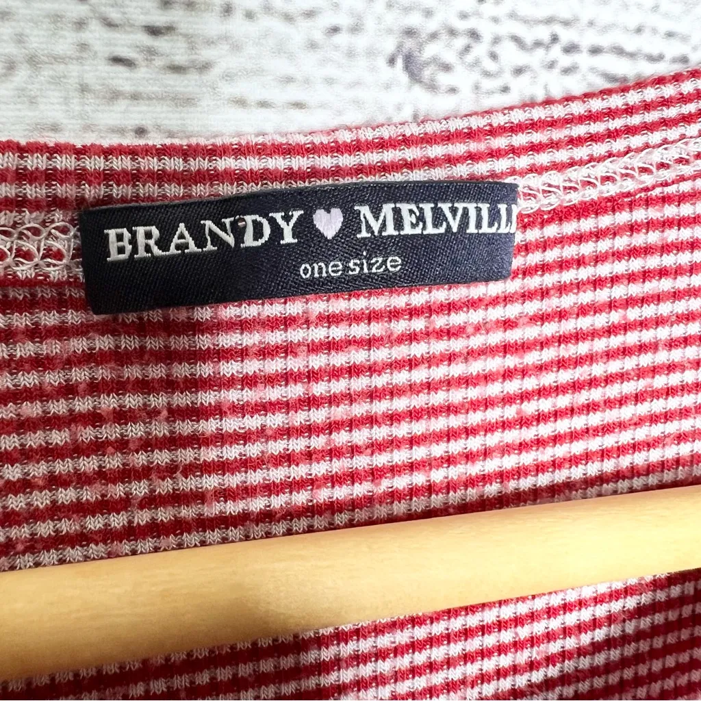 Brandy Melville Red & White Striped Alien Tee One Size Stretch Cropped Casual - Image 6