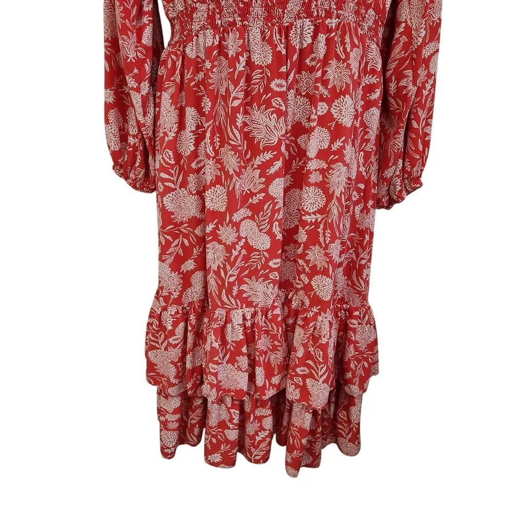 Universal Thread Floral Balloon Long Sleeve Ruffle Shift Dress Red Size Medium - Image 7