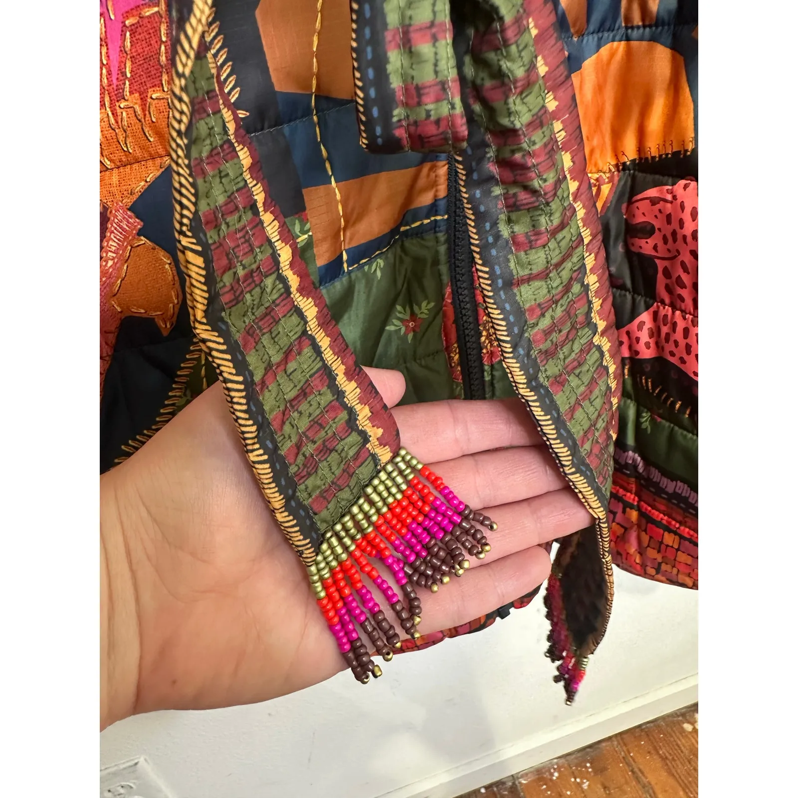 FARM RIO Wild Print Multicolor Reversible Belted Puffer Quilted Jacket size XS - Image 16