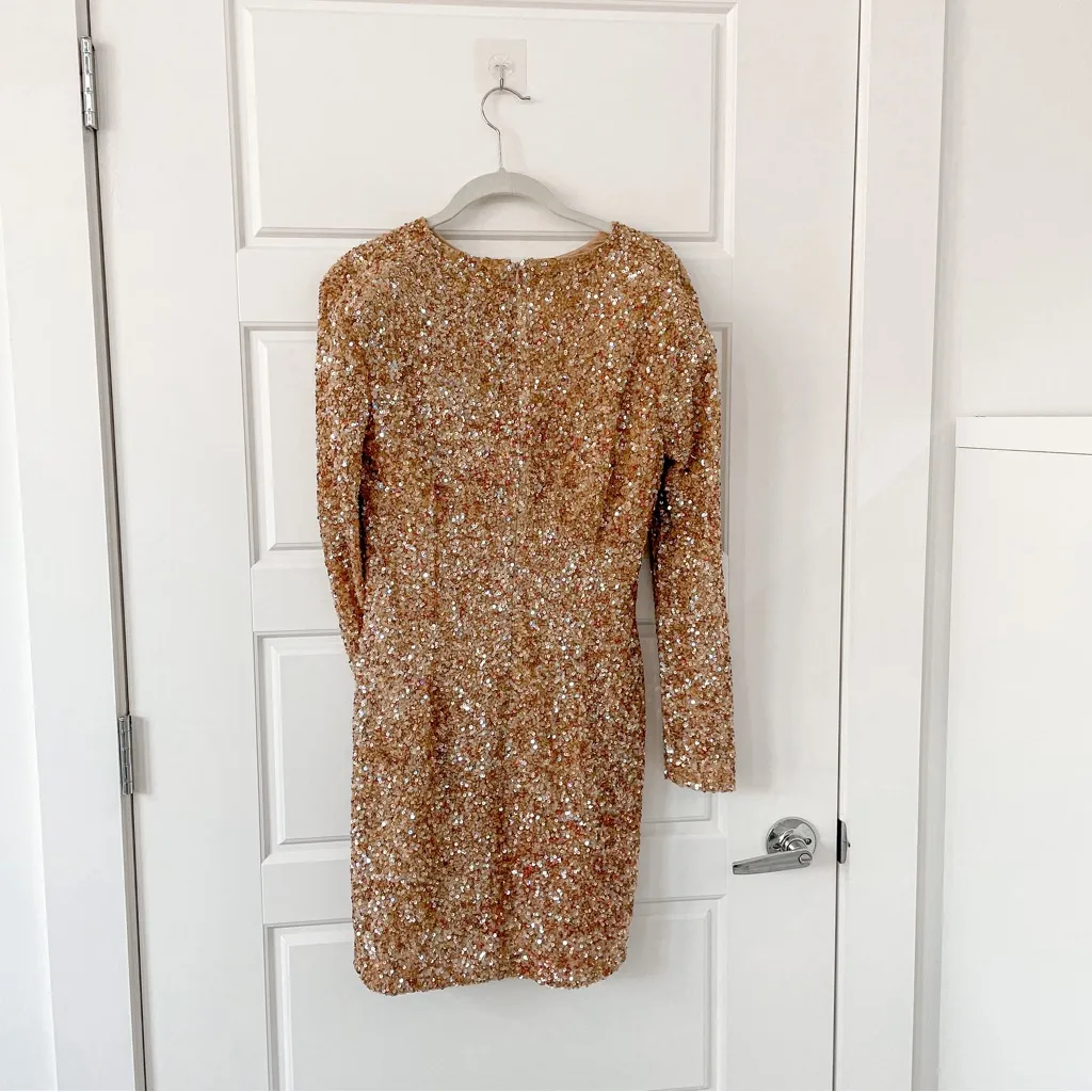 NEW Retrofete Nikki Dress Bronze Sequin Brown Size L - Image 5