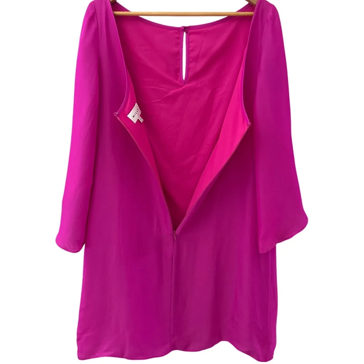 Milly Papillon‎ Silk Blend Split Sleeve Mini Dress Hot Pink Size 8 - Image 5