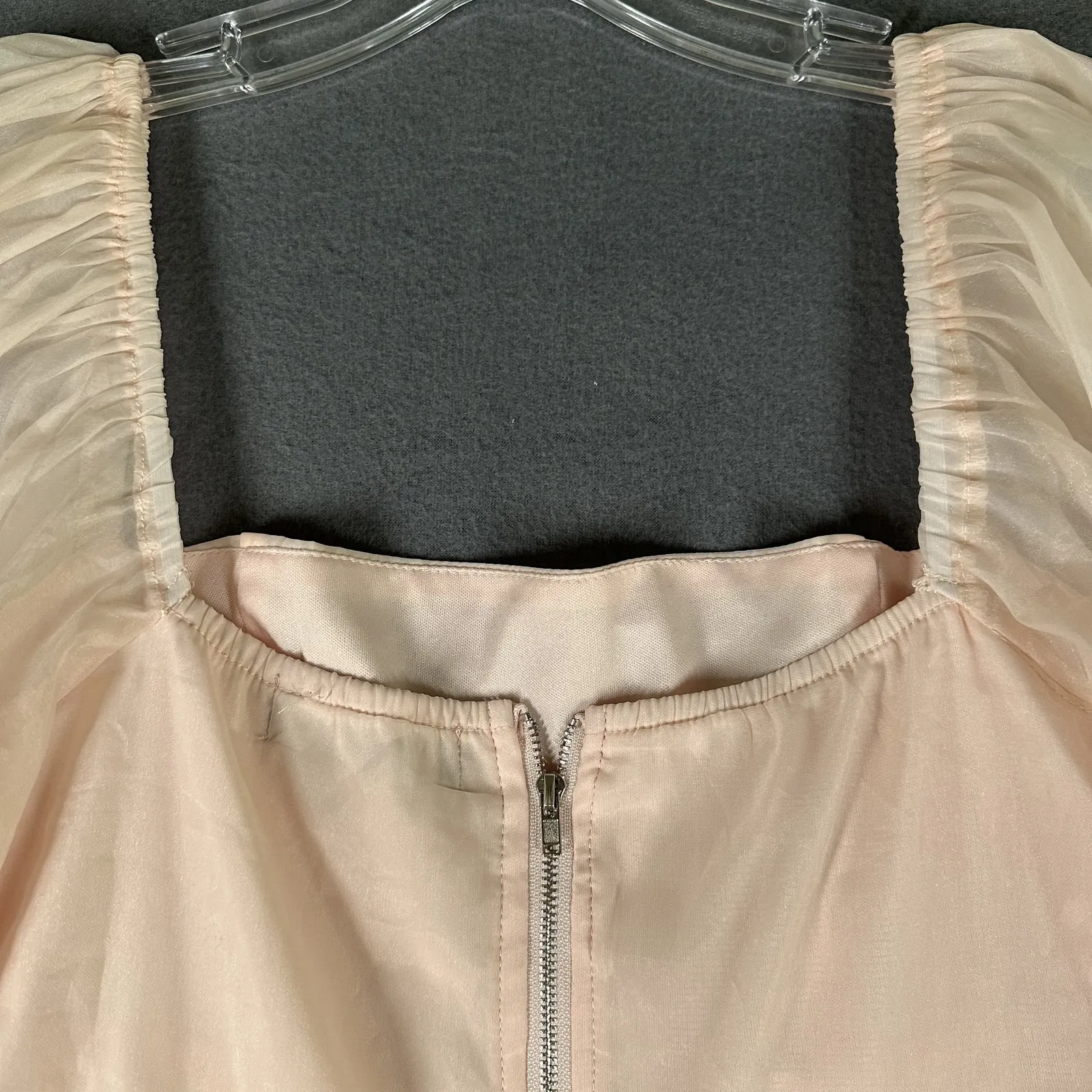 Anna Grace Dress Womens Large Pink Puff Sleeve Square Neck Sheer Overlay Party - Image 13