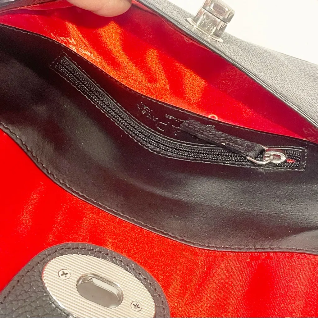 Cleo Patek Shoulder Bag Chain Strap Black/Eggplant Turn Lock Envelope‎ NEW Purple - Image 2