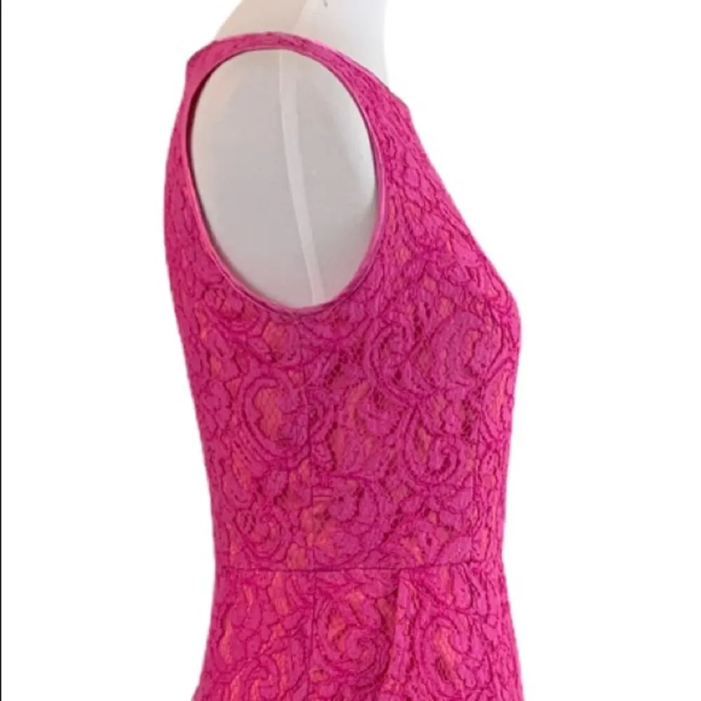 Adrianna Papell Party Dress Fuchsia Pink Lace A-line Dress Women's Size 4 - Image 7