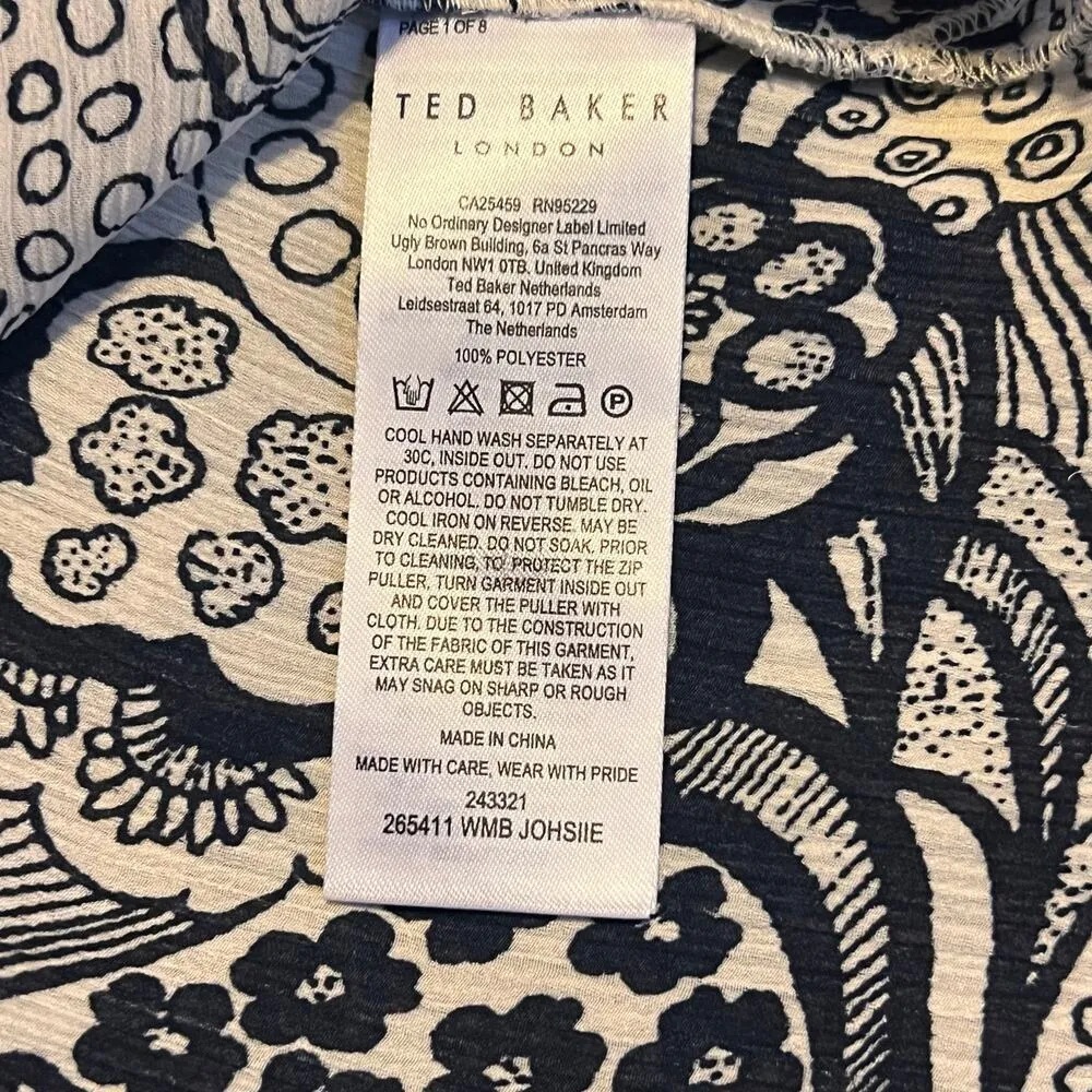 Ted Baker London Johsiie Stand Collar, Balloon Sleeve Blouse Black/White. Size M - Image 8