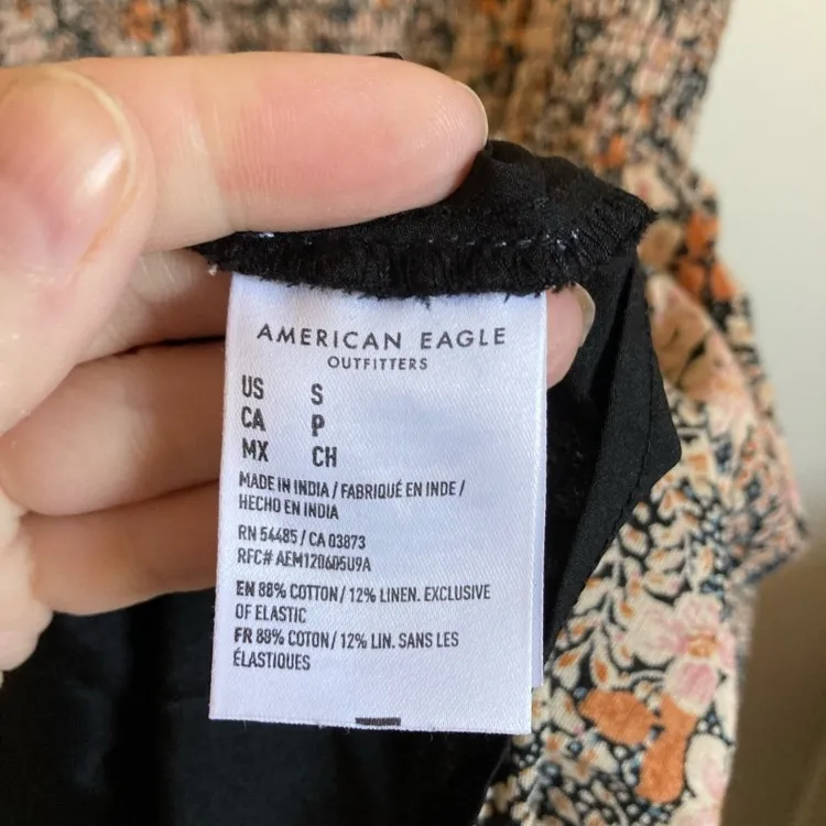 American Eagle Tan Floral Garden Party Linen Blend Tiered Mini Boho Dress #Pk - Image 3