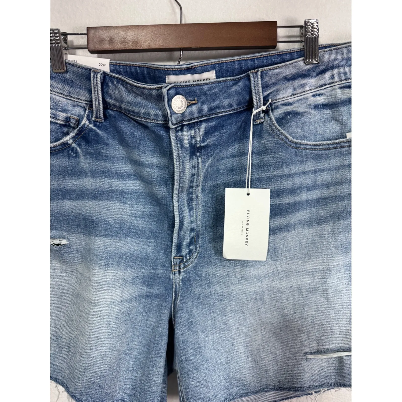 Flying Monkey High Rise Distressed Denim Cut Off Shorts Womens 22W Blue - Image 2