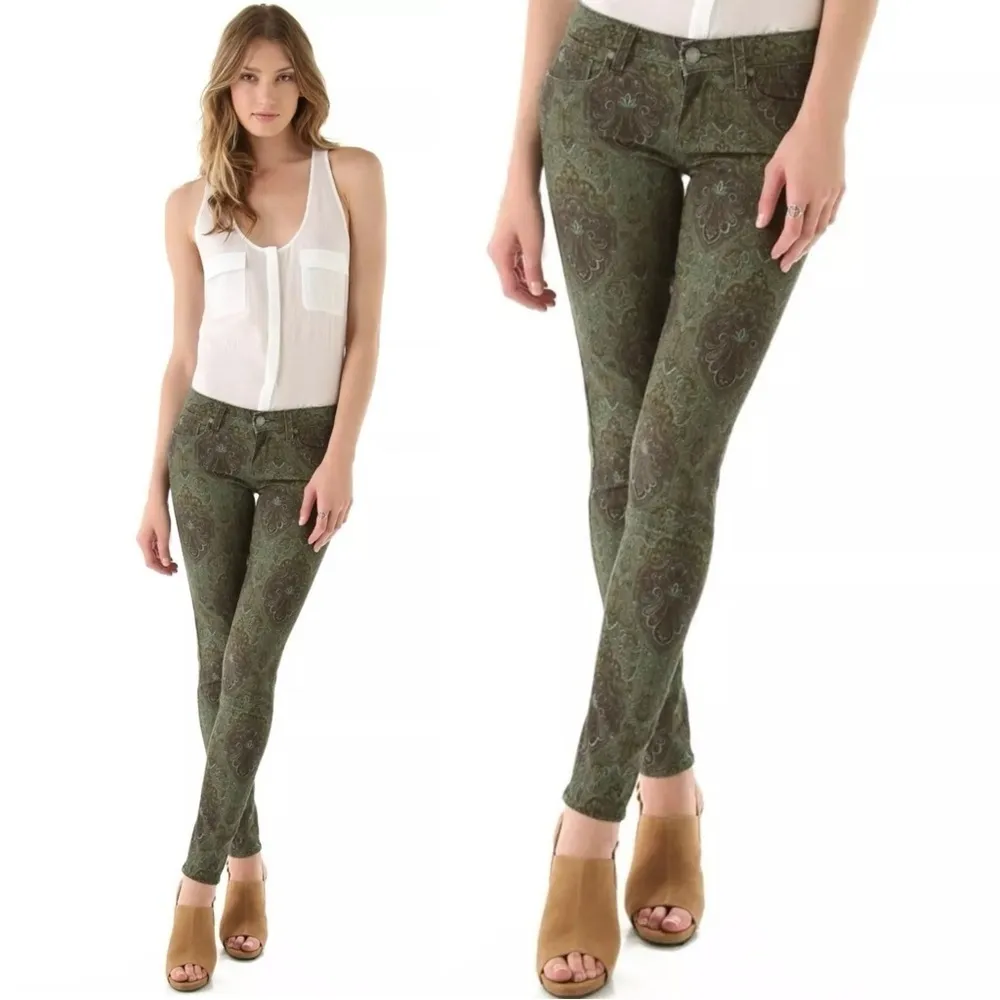 Paige Denim Verdugo Skinny Jeans Leggings in Estate Green Paisley 27 Bohemian - Image 4