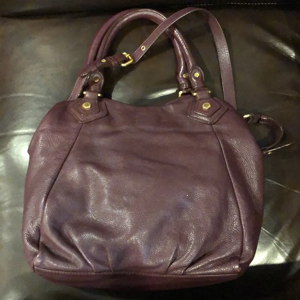 MARC JACOBS Wine Red Tumbled Leather Top Handle Crossbody Satchel Shoulder Bag - Image 12