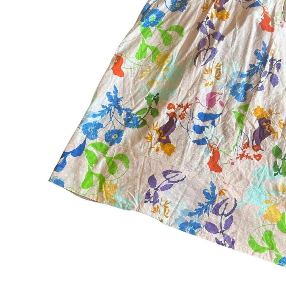 Tanya Taylor Light Pink Colorful Floral Print Dress Midi Short Sleeve Size 18 - Image 8