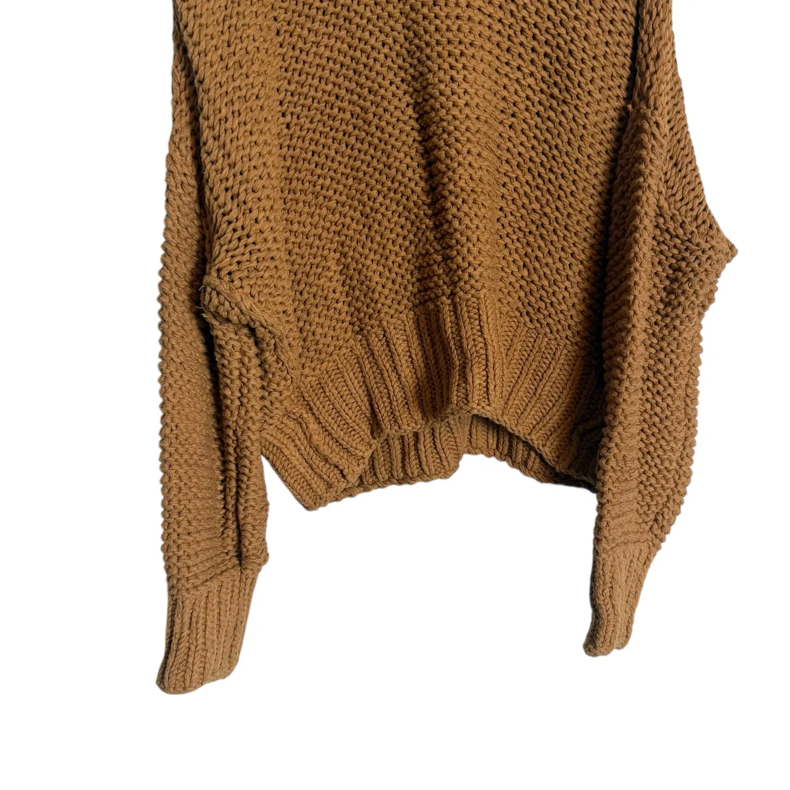 Free People My Only Sunshine Cognac Brown Chunky Knit Mock Neck Sweater Size XL - Image 5