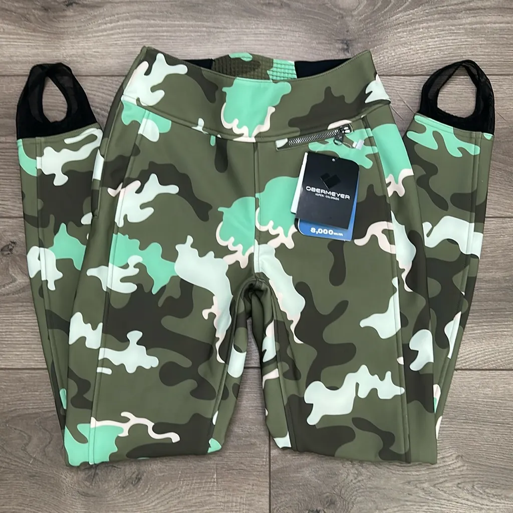 Obermeyer Jinks ITB Softshell Underboot‎ Green Camo Ski Snow Pants Size 8 - Image 2