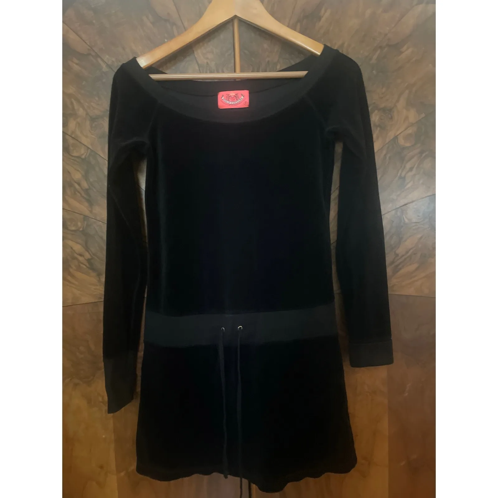 Vintage Y2K JUICY COUTURE Velour Mini Dress Long Sleeve Size XS-S Black P - Image 3