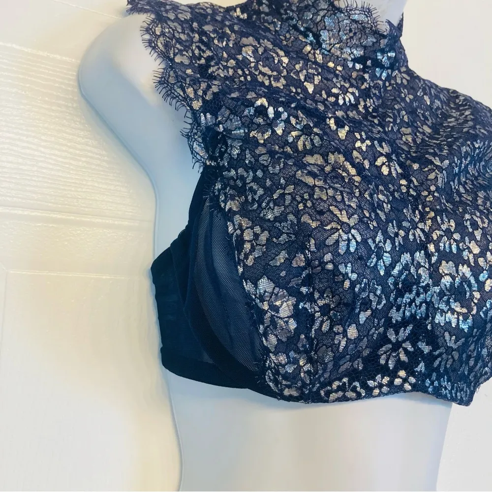 Victoria’s Secret High Neck Dream Angels Unlined Demi Bra Blue  Lace Sz 32DD NEW - Image 4