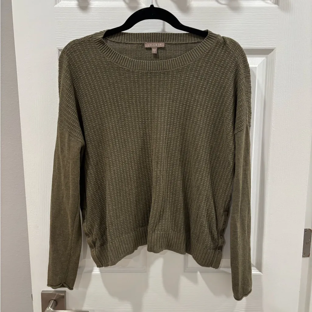 Lilla P Multi Stitch pullover sweater in olive‎ green size Medium - Image 11