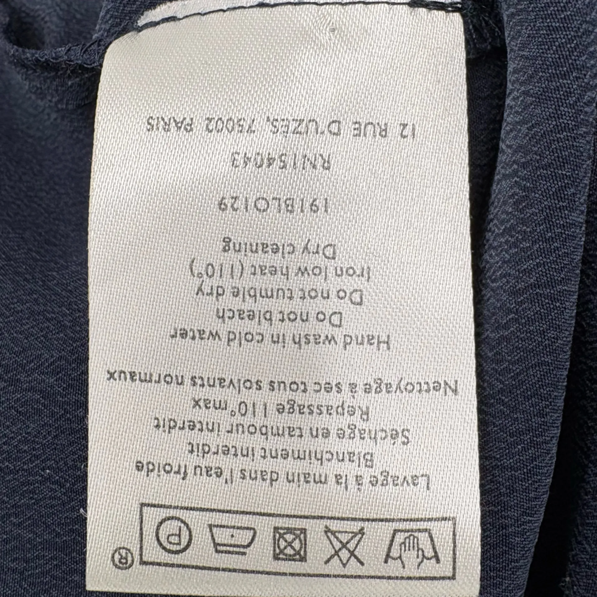 Sézane Matty Ruffle Silk Short Sleeve Blouse | Sz FR 38 (US 6) | Navy Blue - Image 16