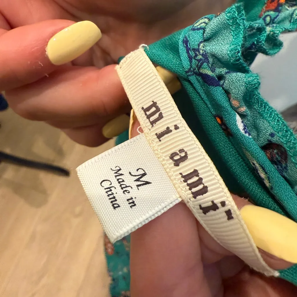 Miami Teal Floral Smocked Waist Halter Dress – Size M - Image 6