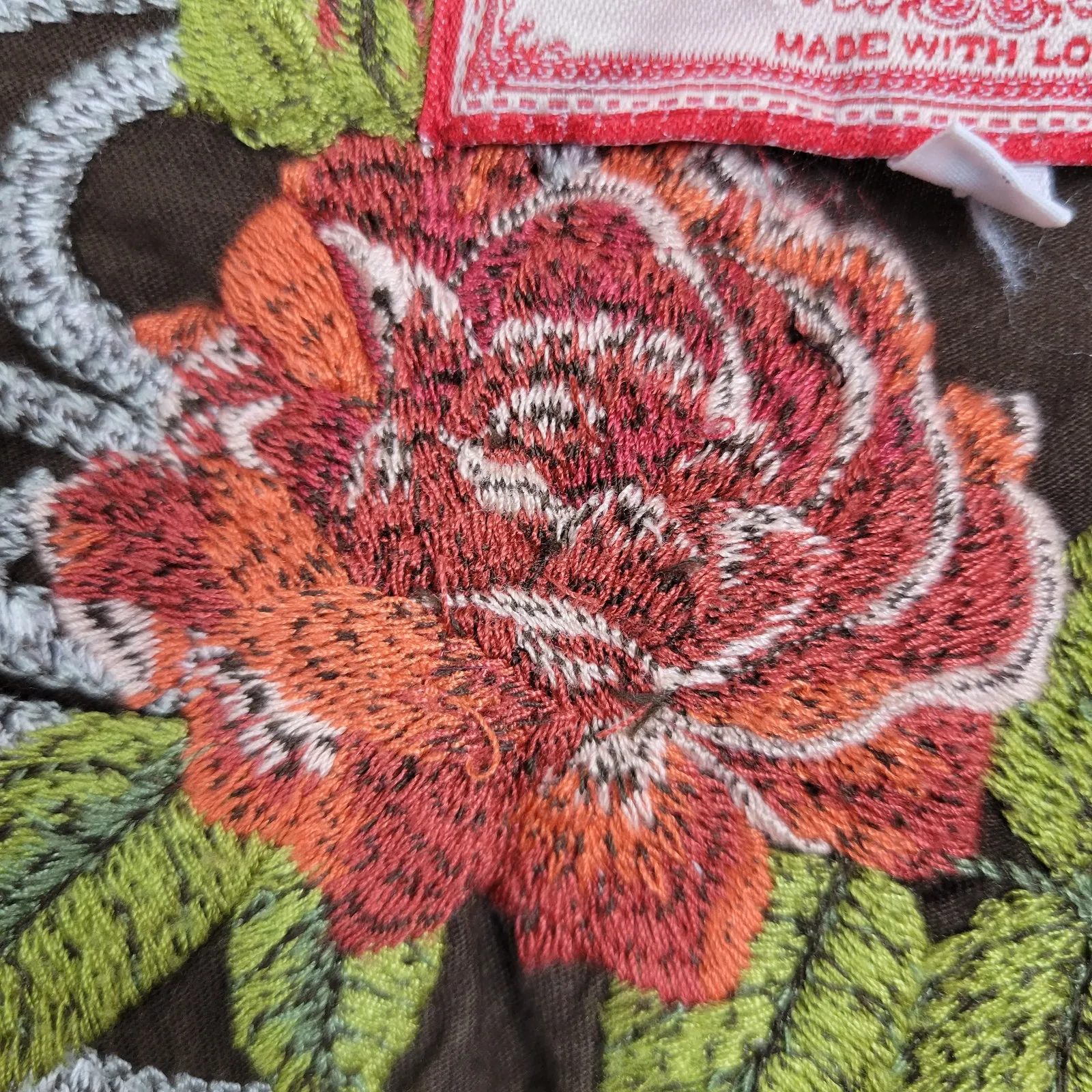 Johnny Was LA Dress Womens XS Brown Floral Embroidered Applique Babydoll V-Neck - Image 4