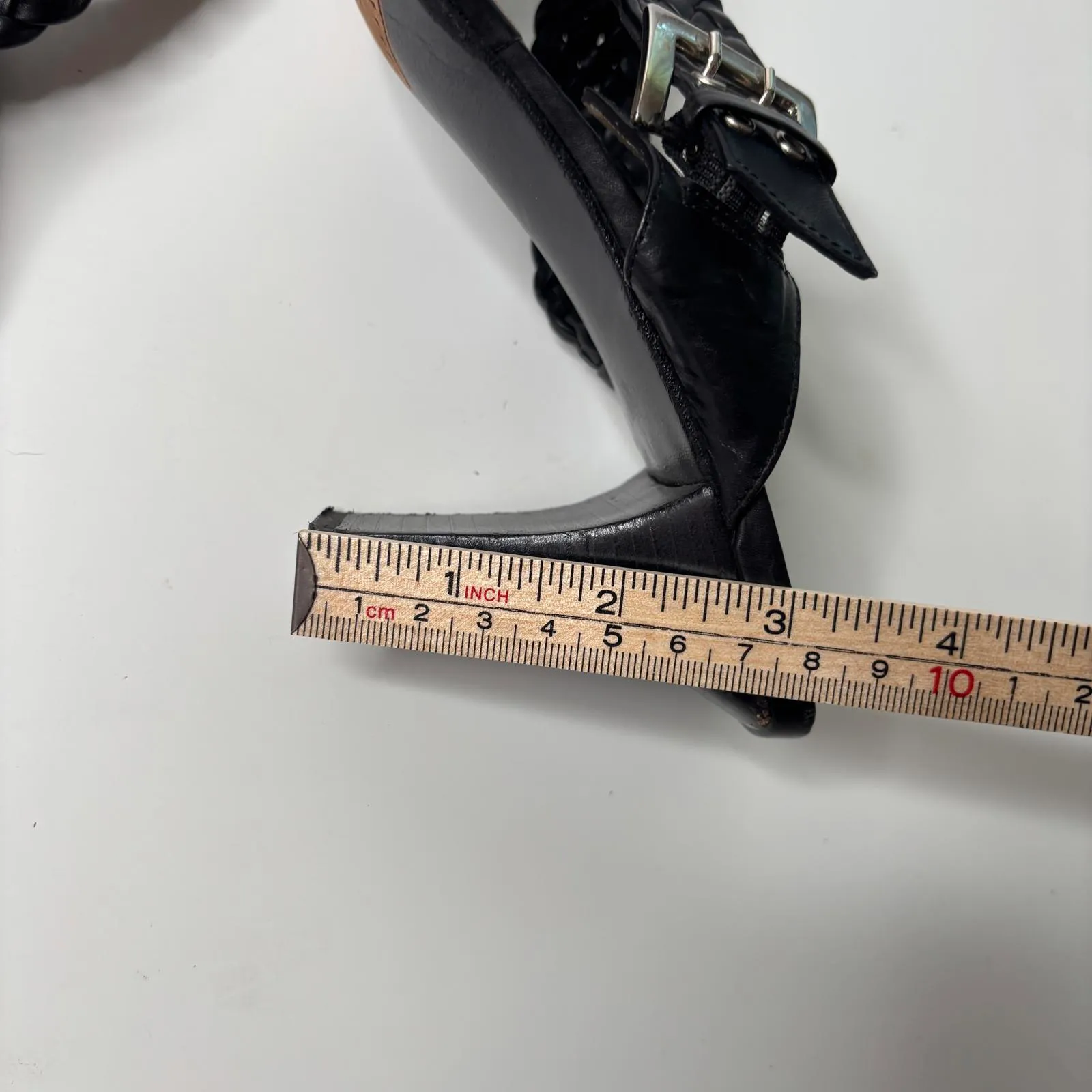 VTG Prevata 90s Y2K Black Braided Leather Heeled Sandals Buckle Woven Italy 8.5B Size 8.5 - Image 9