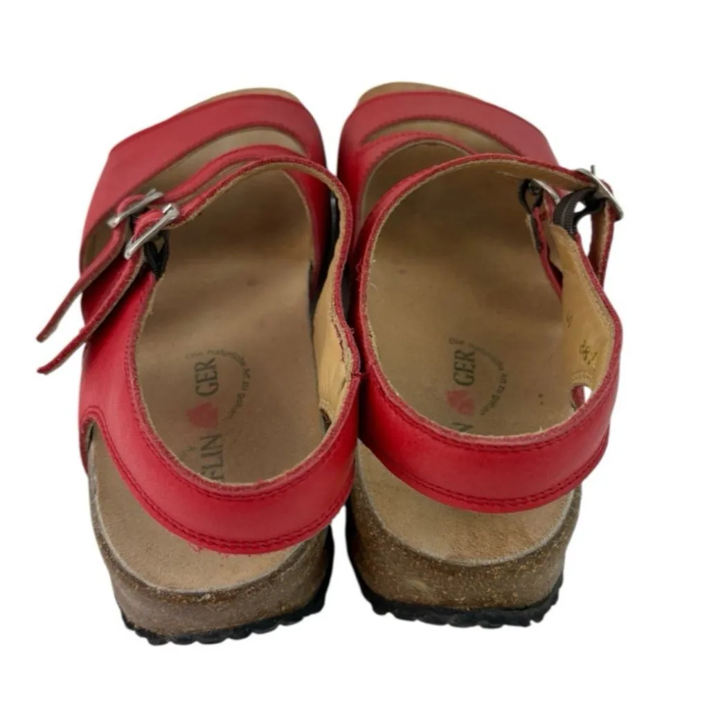 *Haflinger Comfort Sandals Womens Size 40 Red Leather Strappy Coastal Grandma - Image 4