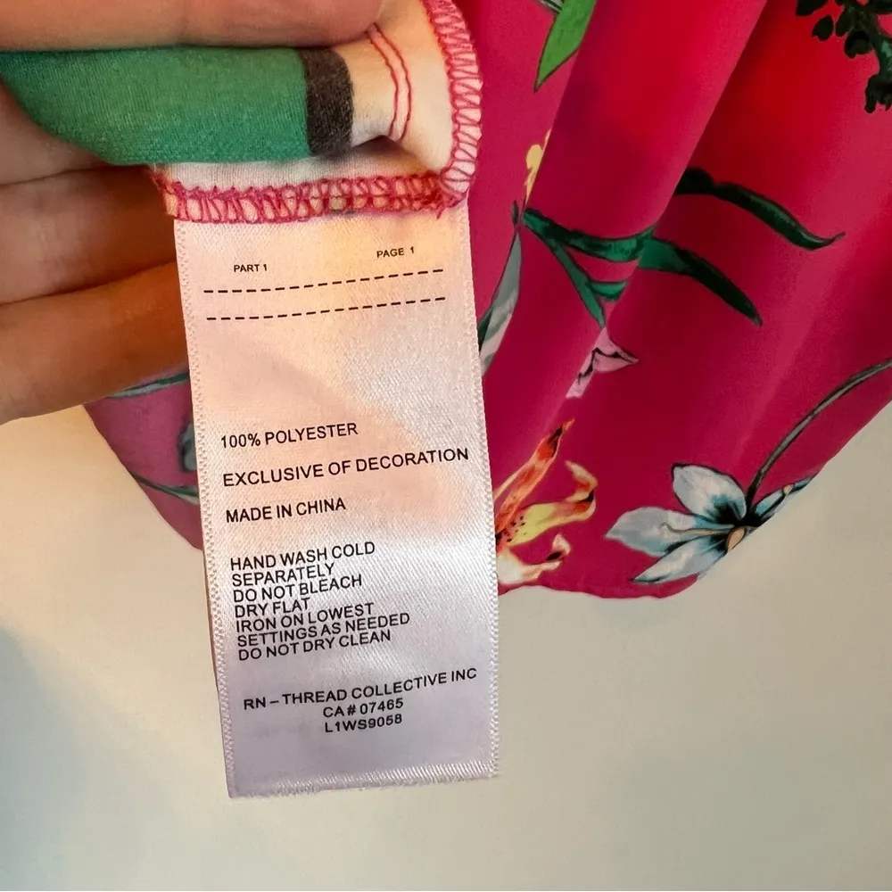 Laundry By Shelli Regal Women's Short Sleeve Button Up Pink Floral Silky Blouse - Image 7