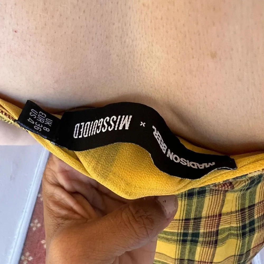 Missguided x Madison Beer Yellow Plaid Lace Trim Bodycon Mini Dress Strappy S 4 - Image 5