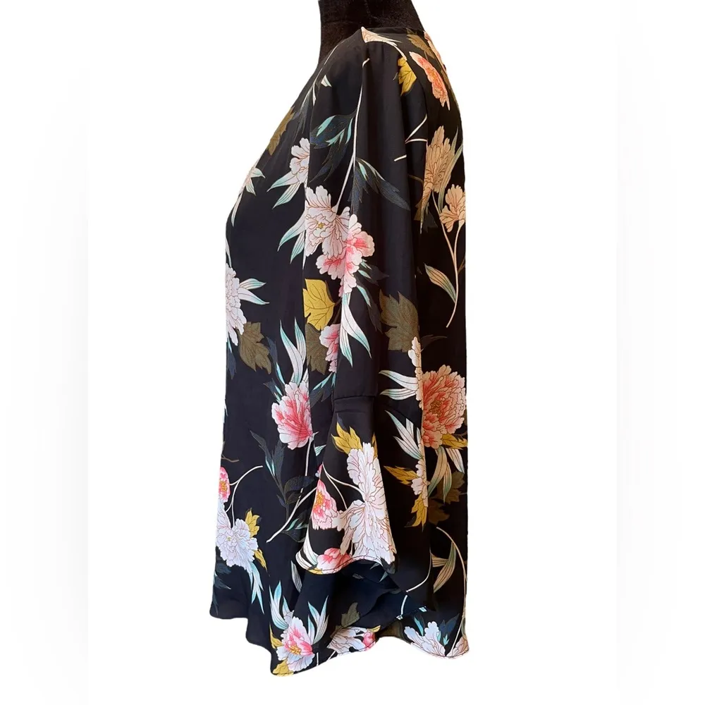 Est 1946 Boho Whimsygoth Hippie Romantic Floral Bell Sleeve Strappy Blouse - Image 3