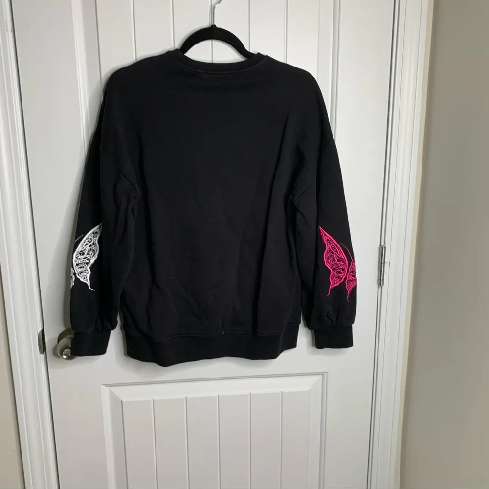 MSGM black‎ embroidered butterfly sweatshirt size small minimalist Black - Image 6