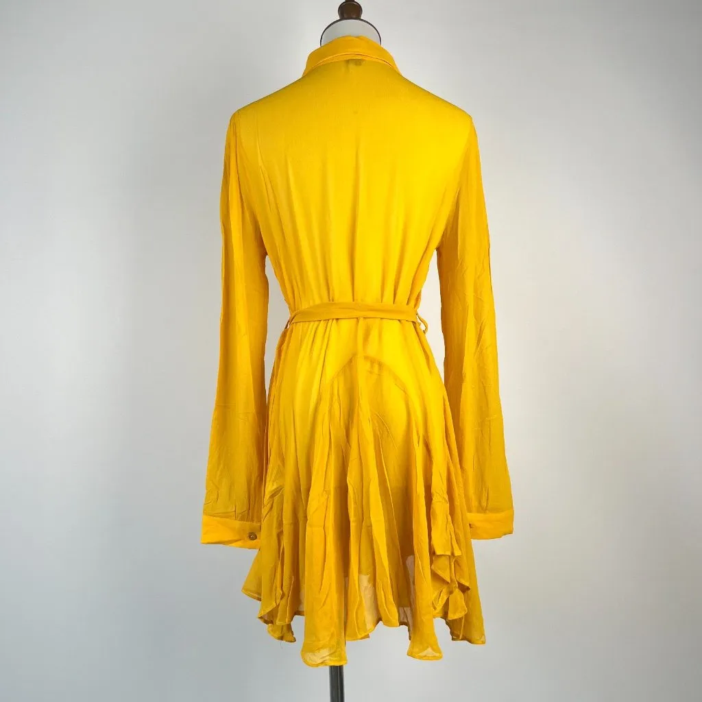 NWOT Farm Rio Irregular Ruffles Mini Shirt Dress Long Sleeve Size S Belt Tie - Image 7