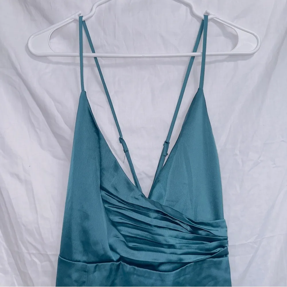 Lulus Sleek Sweetheart Teal Green Satin Surplice Mini Dress size XL - Image 4