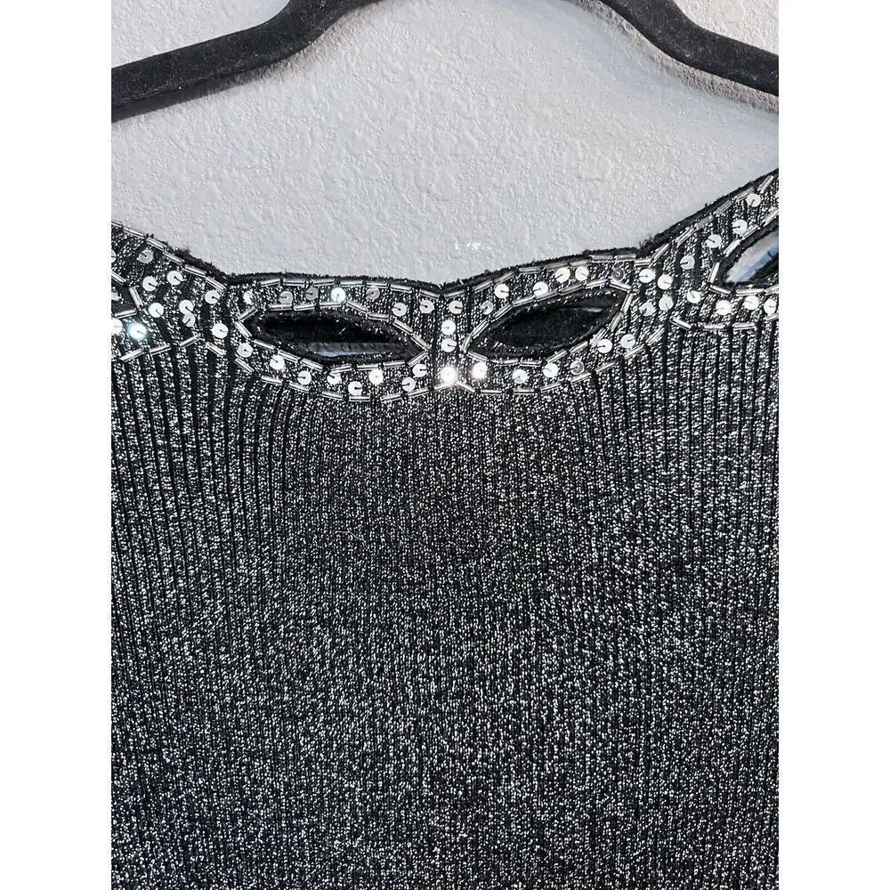 Marisa Christina Sweater Black Sparkle Cutouts Size 3X Stretchy Formal - Image 6
