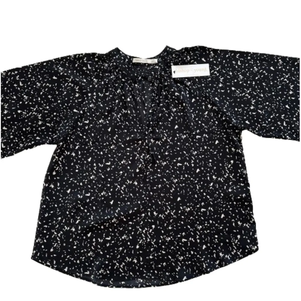 Bishop + Young Blouse Black White Speckled Wide Sleeve Tunic Top Size XS NEW - Image 7