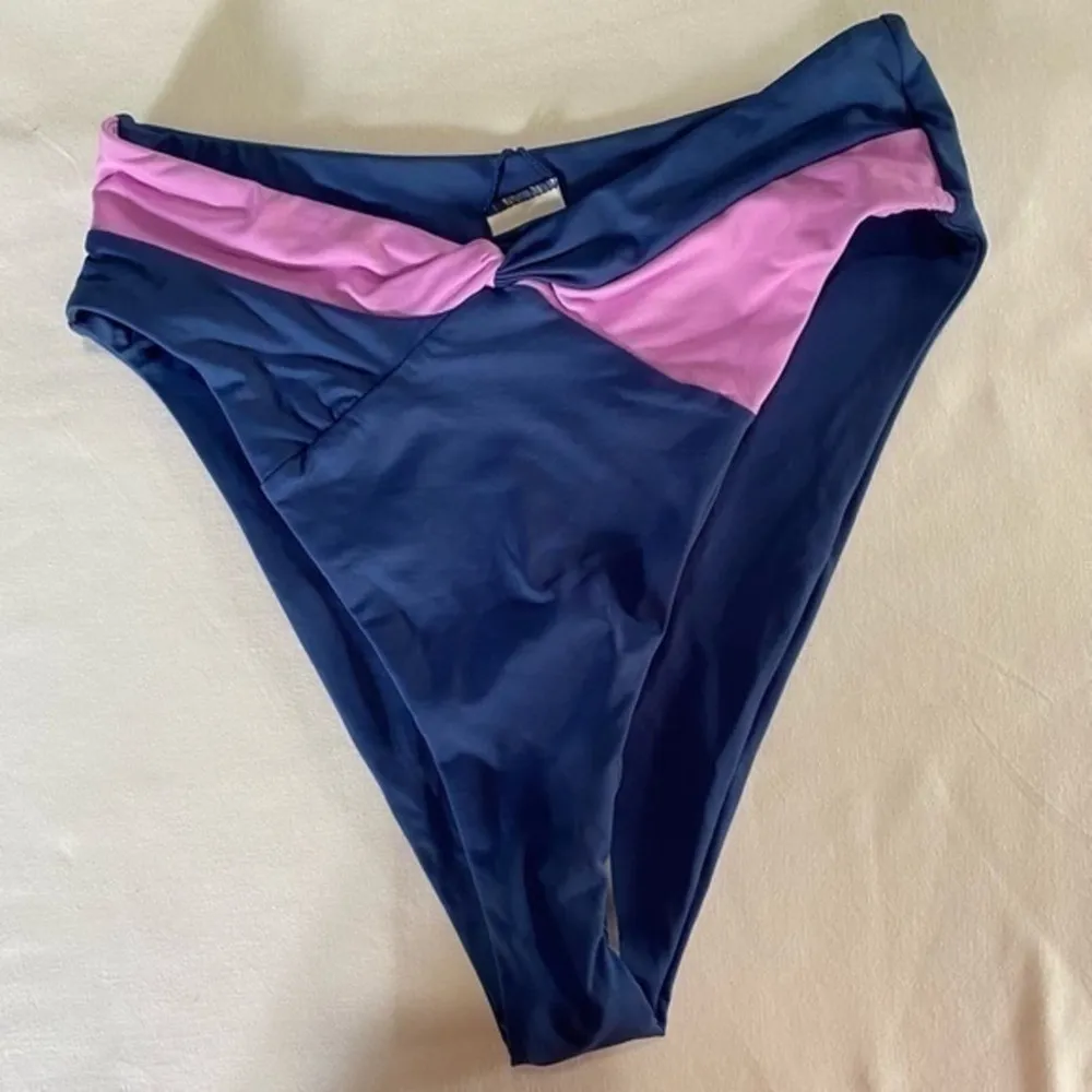 L*space Blue Color Block Nancy Lee High Waist Bikini Swim Bottoms Size Small - Image 3