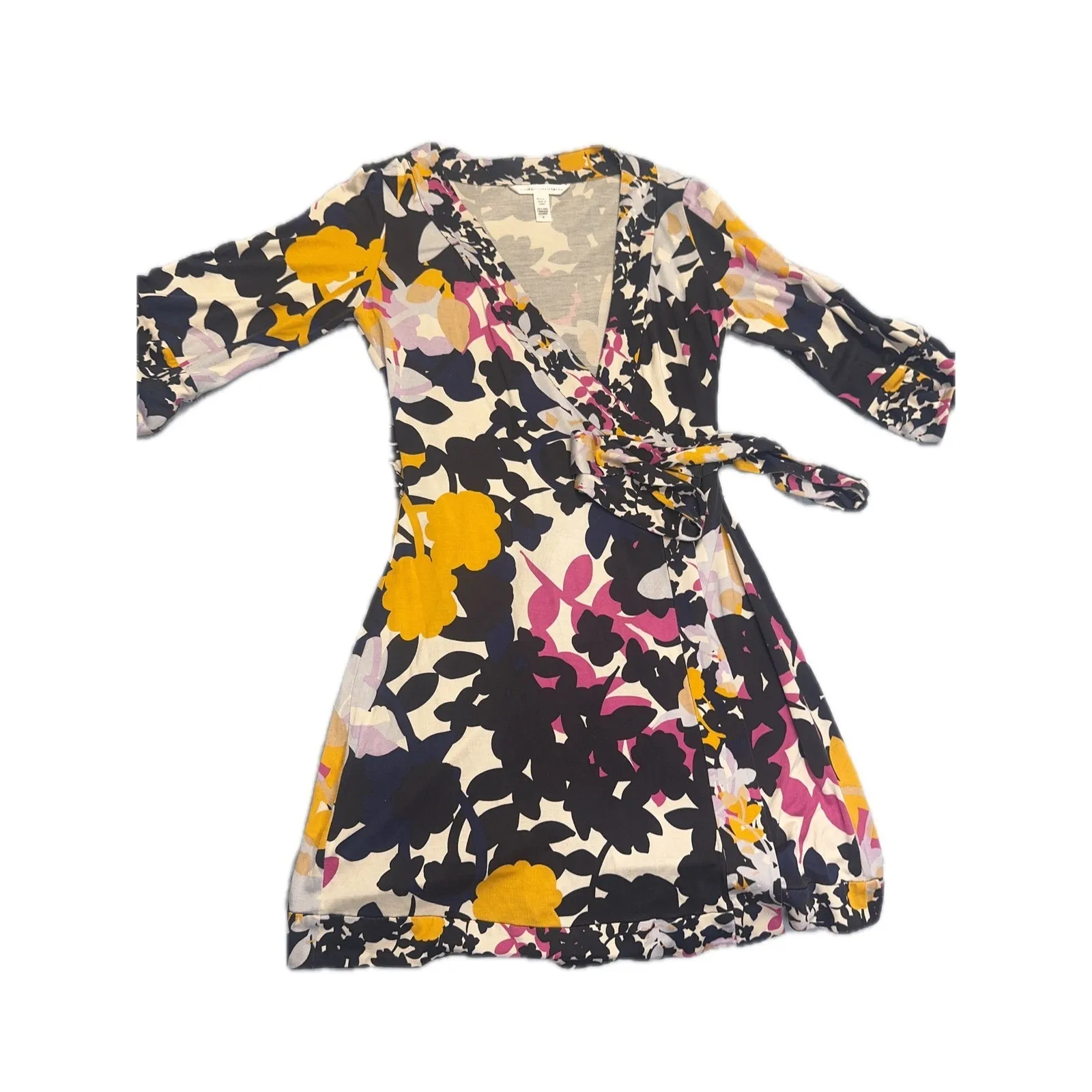 Diane von Fürstenberg Silk Wrap Dress 10 Floral Print Long Sleeve Iconic DVF‎ - Image 2
