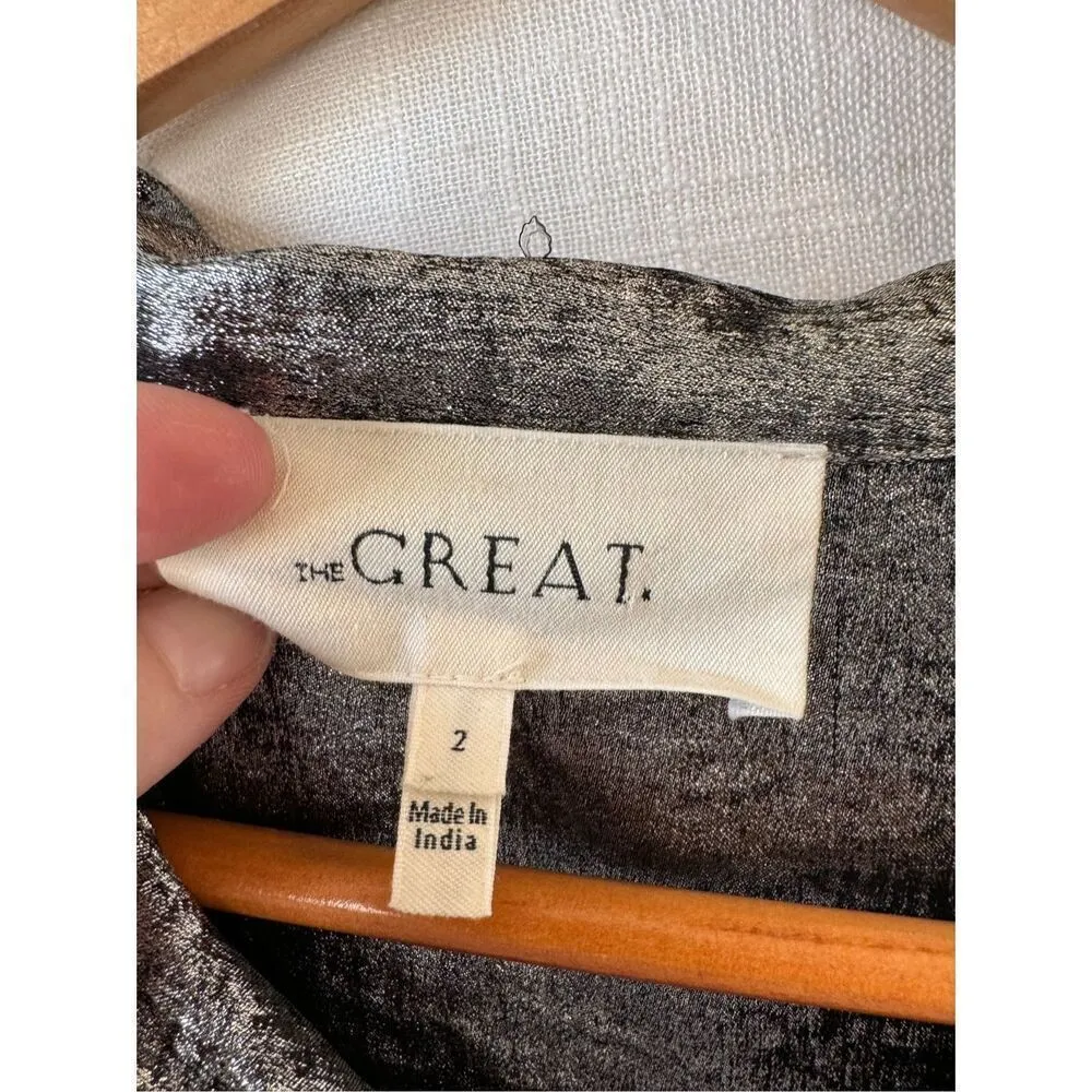 THE GREAT. Bask Top Blouses in Silver Size 2 (medium) - Image 4