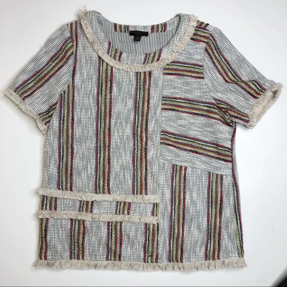 Anthropologie Anthro Current Air Thompson Tweed Fringe Top S - Image 9