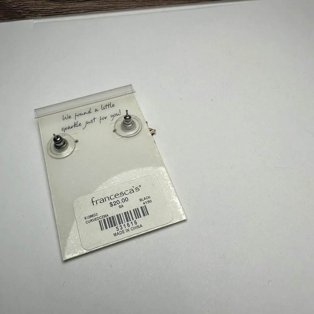 Francesca’s Black Cubic Zirconia Rhinestone Stud Gold Tone Pierced Earrings NWT - Image 4