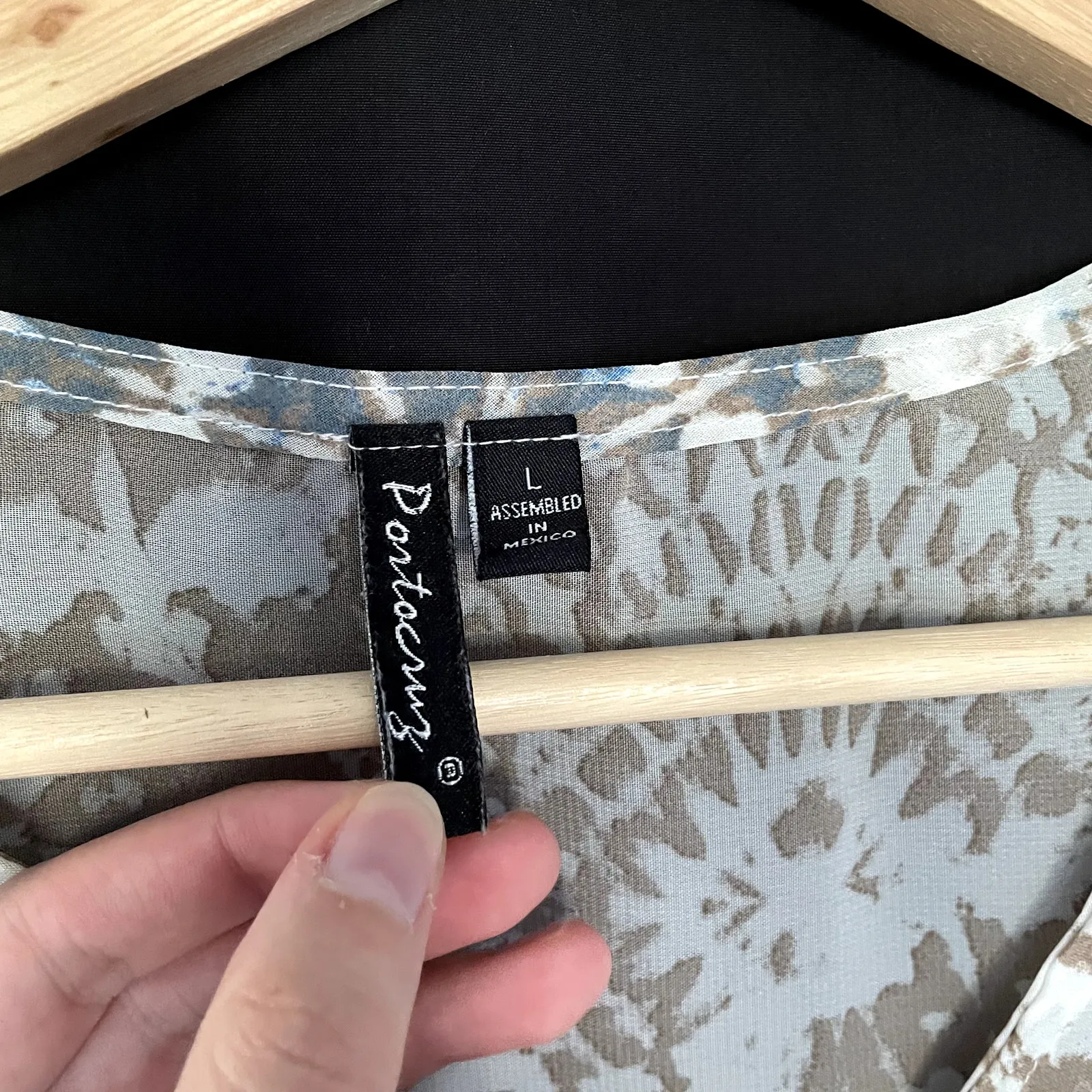 Portocruz geometric blue tan beige swimsuit coverup long sleeves flowy boho L Size L - Image 3