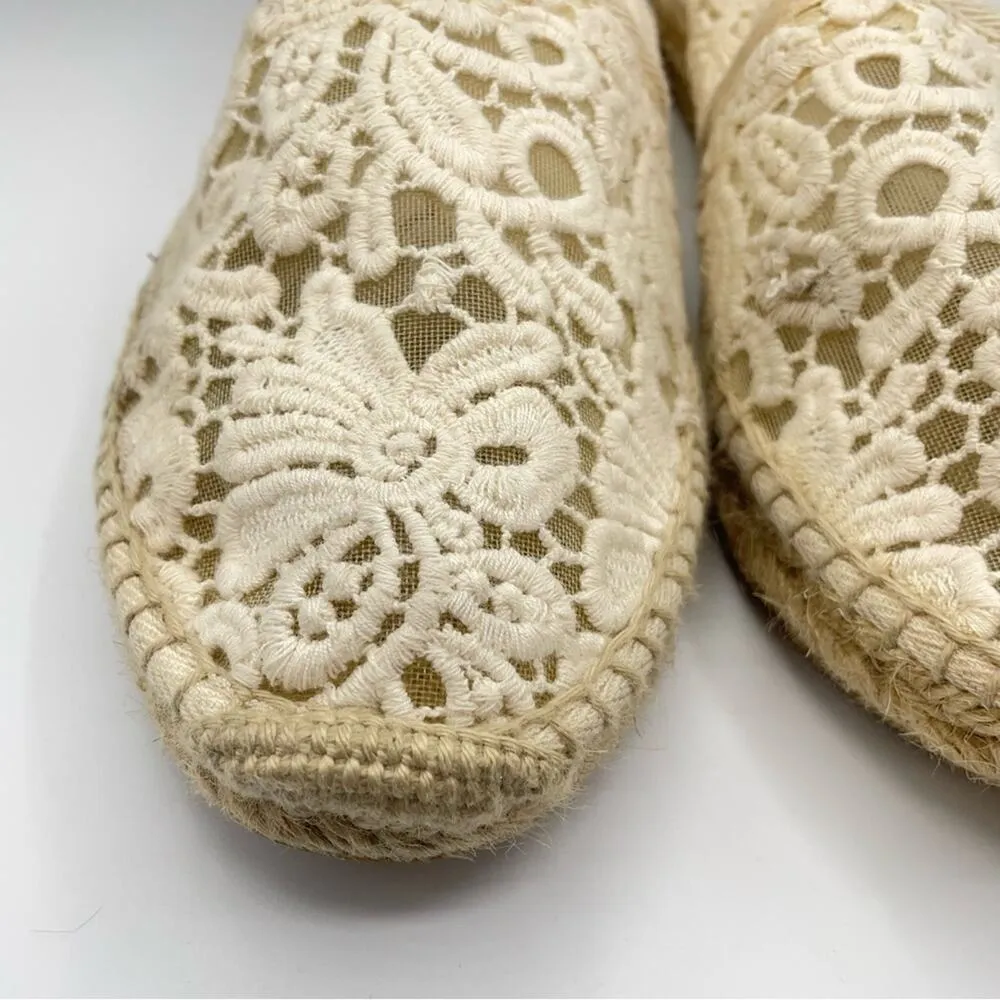 Tory Burch Cream Lace Slip On Espadrille Flats Women’s 10 Crochet Boho Shoes - Image 5