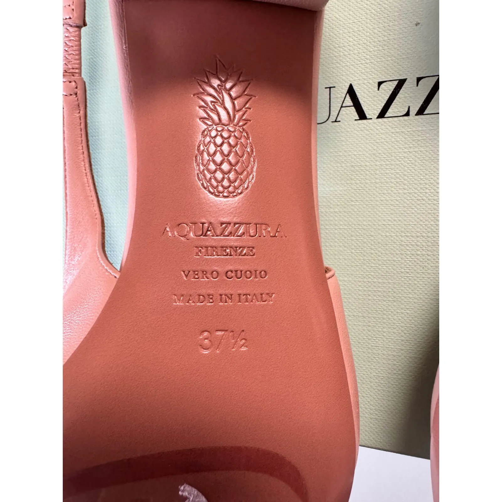 Aquazzura Very Bow Tie Sling 37.5 Petal Pink Leather Square Toe Bow Heels size7 Size 7 - Image 8