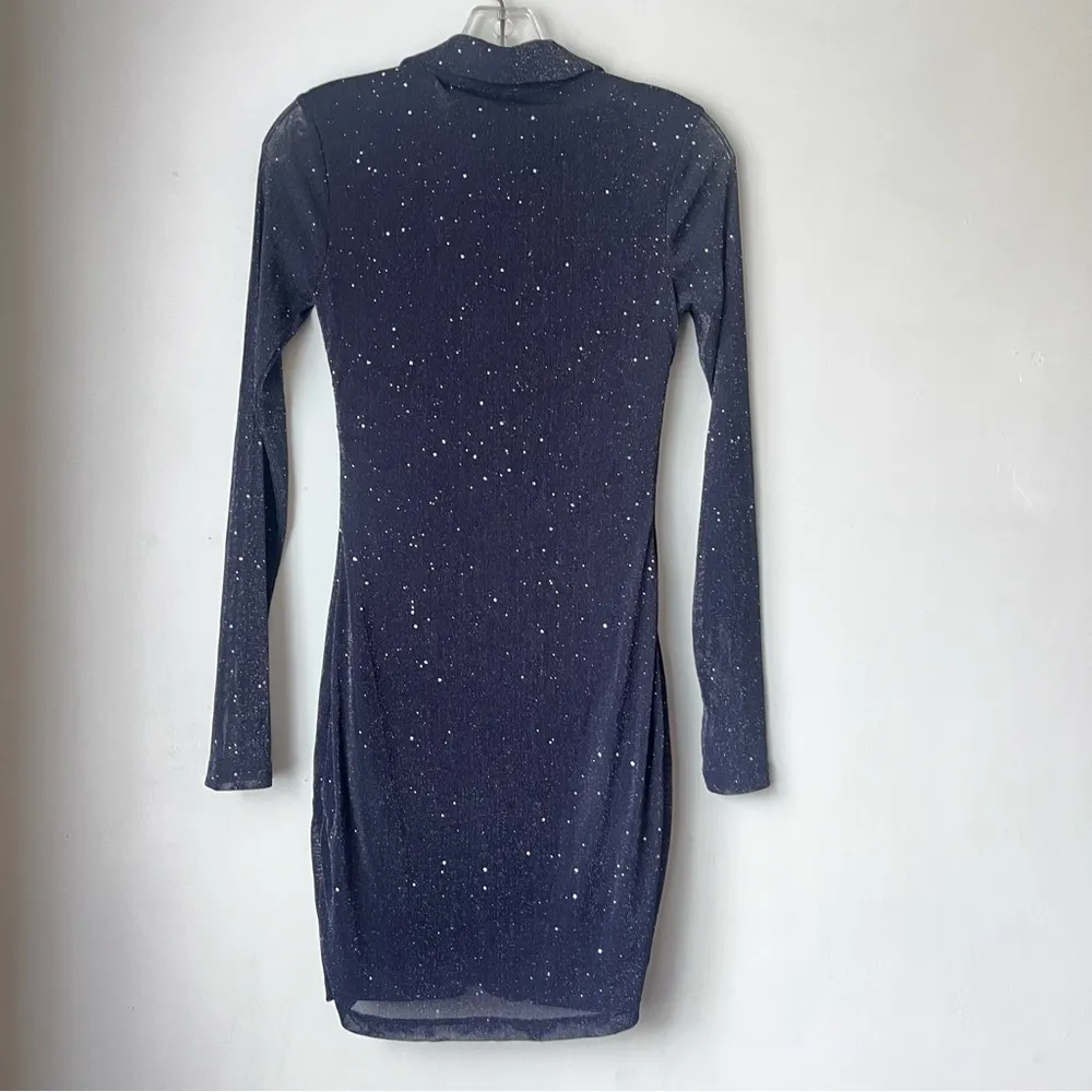 Friday Fever Navy Glitter Mesh Button Front Shirt Mini Dress 4 - Image 9