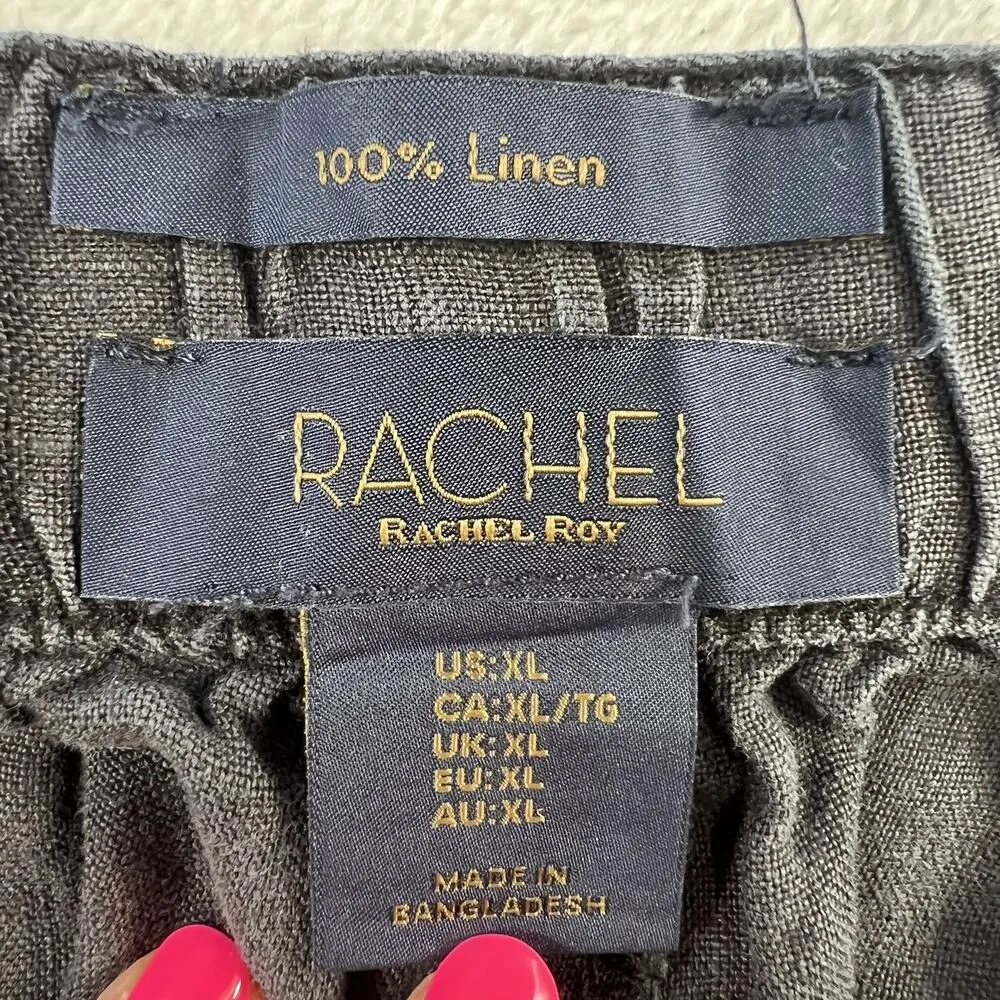 Rachel Roy XL Pants Linen Crop Tapered Leg Cargo Pocket Boho Grunge Lightweight Black - Image 6