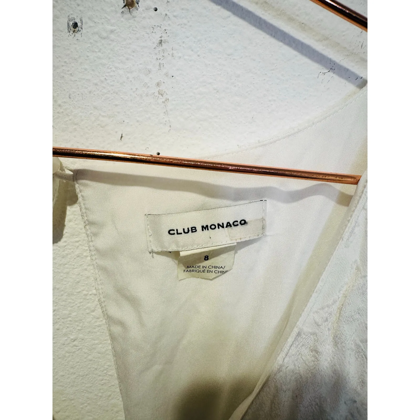 CLUB MONACO Women's White Short Sleeve V-Neck Textures Tie Back Jumpsuit Size 8 - Image 6